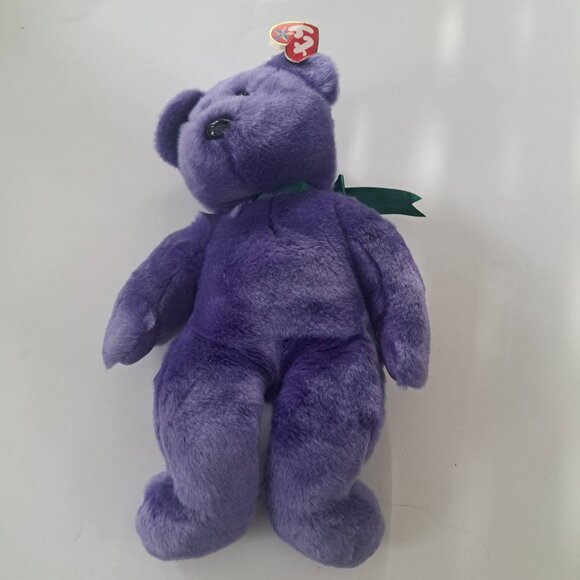 TY Beanie Buddy - EMPLOYEE the Purple Bear 14 `` with tags Stuffed Animal Toy - Picture 1 of 6